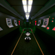 Missing posters of passengers line the walls of a train car, with one glowing an ominous red color.